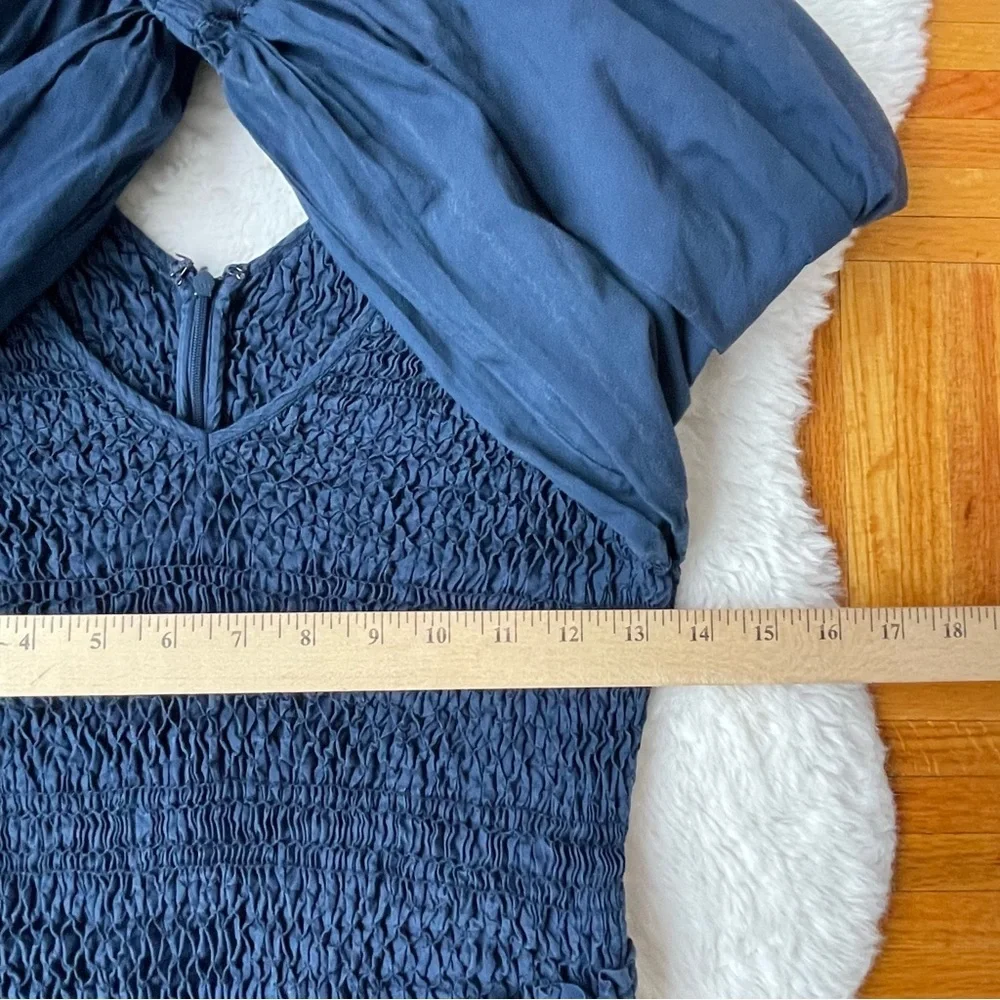 SEA NEW YORK New York Navy Blue Smocked Mini Dress Puff Sleeve 100% Cotton‎ Sz 8